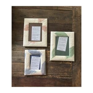 Handmade Thai Puffy Mulberry Paper Frames Cream Floral Botanical Wall Decor Set